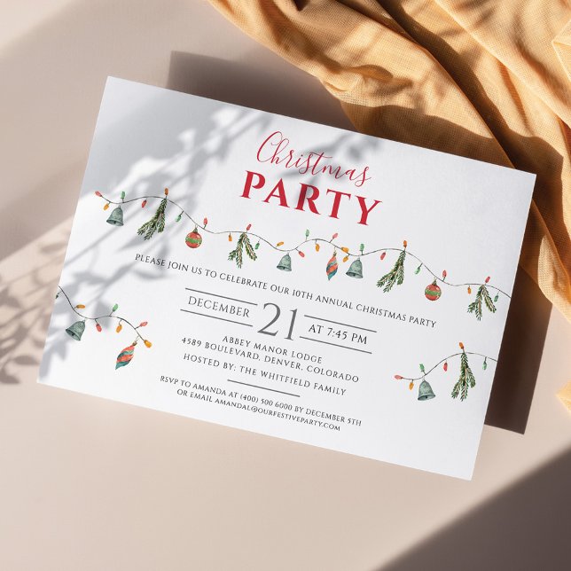 Christmas Holiday Party Modern Rustic Minimalist Invitation Postcard (Elegant Boho Chic Script Christmas Party Invitation)