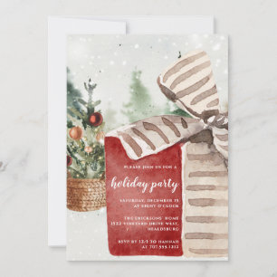 Christmas Holiday Party Modern Vintage Watercolor Invitation