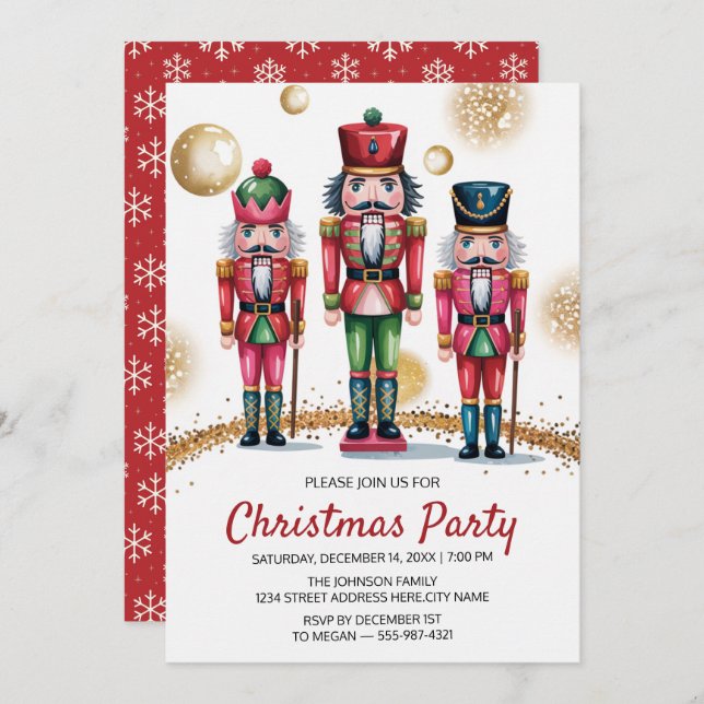 Christmas Holiday Party Nutcracker Gold Glitter    Invitation (Front/Back)