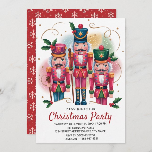 Christmas Holiday Party Nutcracker Gold Glitter    Invitation (Front/Back)