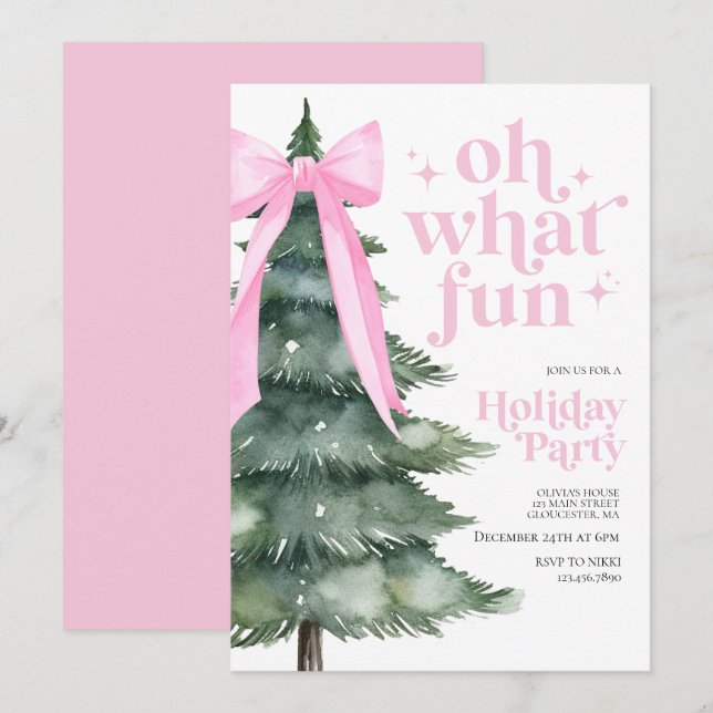 Christmas Holiday Party Oh What Fun Pink Invitation (Front/Back)