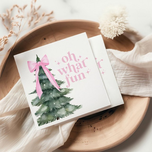 Christmas Holiday Party Oh What Fun Pink Napkin (Creator Uploaded)