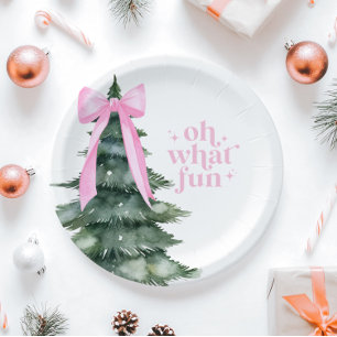 Christmas Holiday Party Oh What Fun Pink Paper Plate