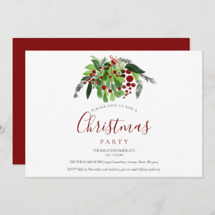 Christmas Holiday Party Red Berries  Invitation