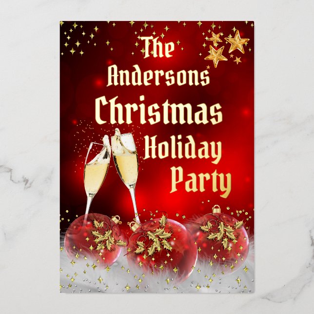 Christmas Holiday Party Red Gold Champagne  (Front)