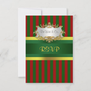 Christmas Holiday Party Red Grn Gold RSVP Card