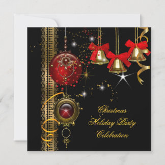Christmas Holiday Party Red White Black Gold Invitation