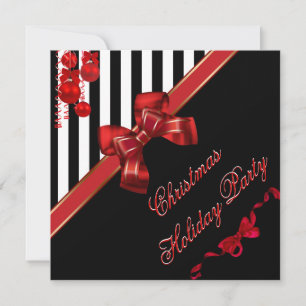Christmas Holiday Party Red White Stripe Xmas Bow Invitation