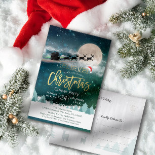 Christmas Holiday Party Santa Hat Reindeer Sleigh Postcard