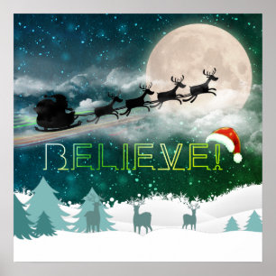 Christmas Holiday Party Santa Hat Reindeer Sleigh Poster