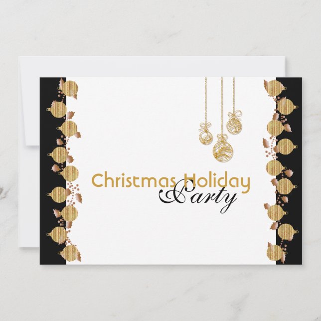 Christmas holiday party tree decorations gold invitation (Front)
