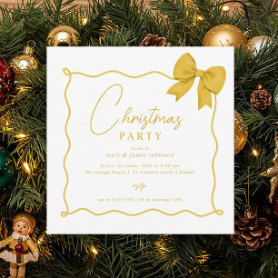 Christmas Holiday Party Whimsical Gold Bow  Invitation
