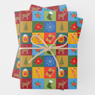 Christmas holiday patchwork pattern wrapping paper sheet