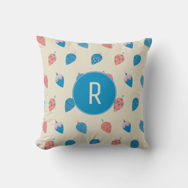 Christmas Holiday Pattern Custom Monogram Cushion (Front)