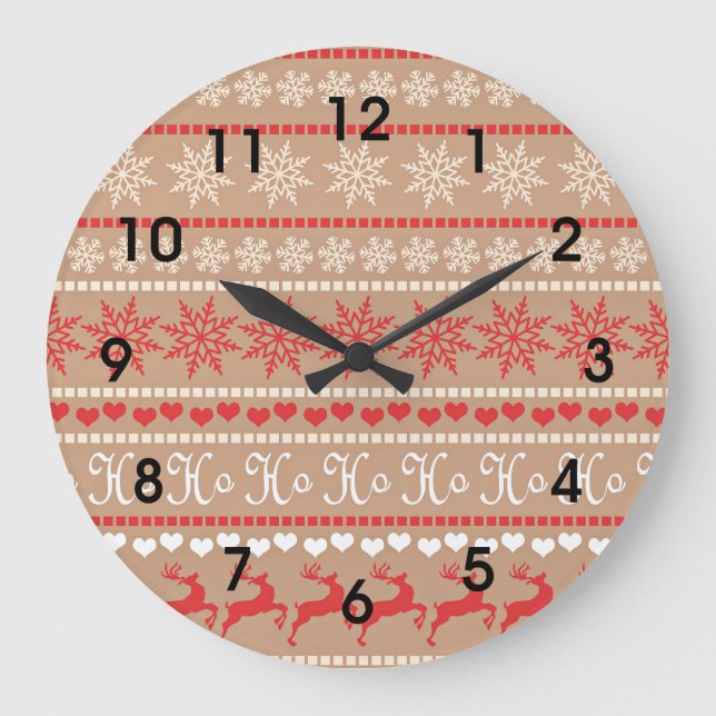 Christmas Holiday pattern Large Clock (Front)