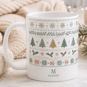 Christmas Holiday Pattern Monogram Coffee Mug