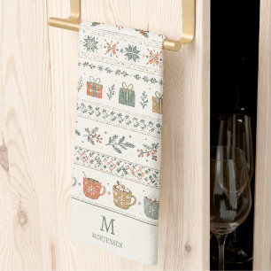 Christmas Holiday Pattern Monogram Tea Towel