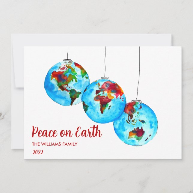 Christmas Holiday Peace on Earth Watercolor Red (Front)