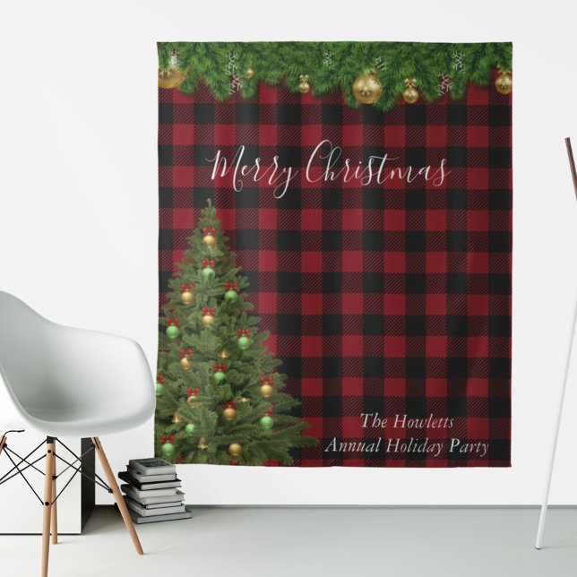 Christmas Holiday Photo Backdrop Buffalo Plaid Tapestry (Creator Uploaded)