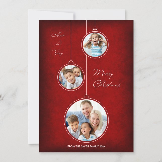 Christmas Holiday Photo Card Red Ornament (Front)