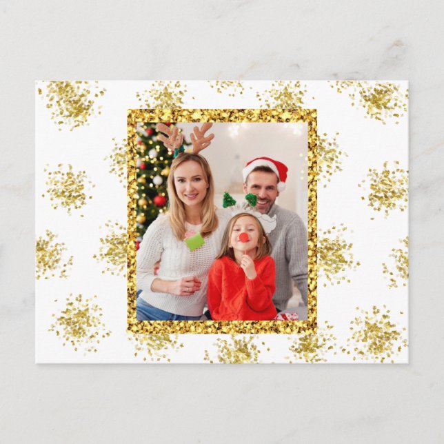 Christmas Holiday Photo Gold Glitter Postcard (Front)