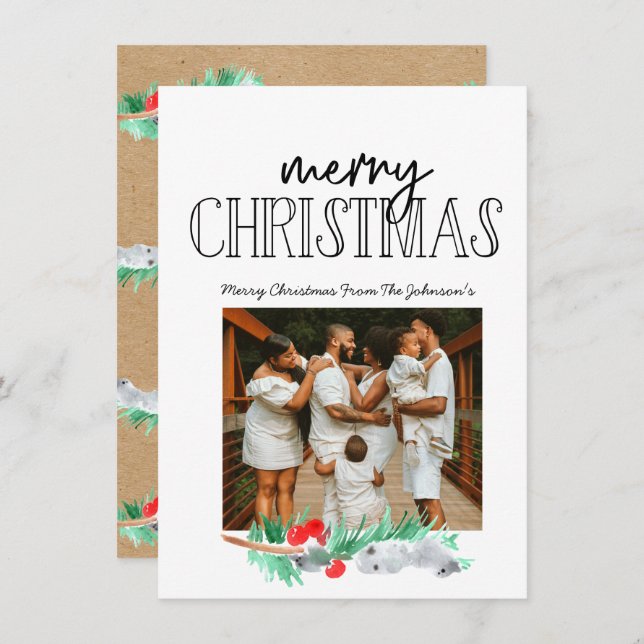 Christmas holiday photo greeny Flat Card (Front/Back)