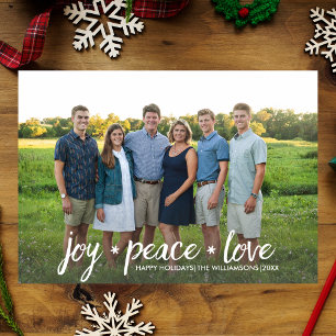 Christmas Holiday Photo Joy Peace Love Snowflake Card