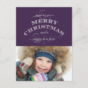 CHRISTMAS HOLIDAY PHOTO POSTCARD PURPLE