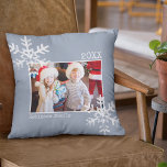 Christmas Holiday Photo Snowflakes Dusty Blue Cushion<br><div class="desc">Photo pillow with background and distressed snowflakes.</div>