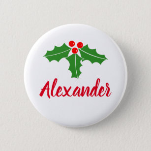 Christmas Holiday pinback buttons with custom name