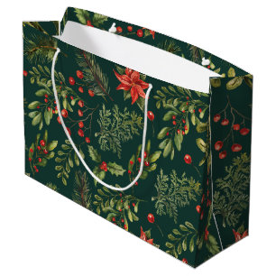 Christmas Holiday Pine Red Berries Botanical Large Gift Bag