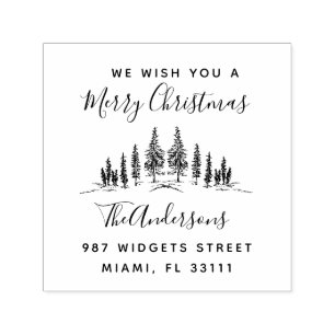 Christmas Holiday Pine tree Rustic Return Address Self-inking Stamp