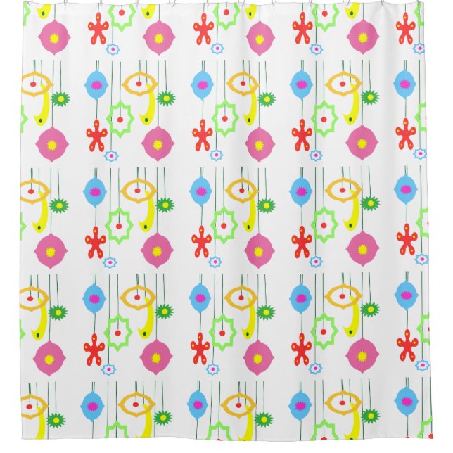 Christmas Holiday Pink Blue Yellow Shower Curtain (Front)