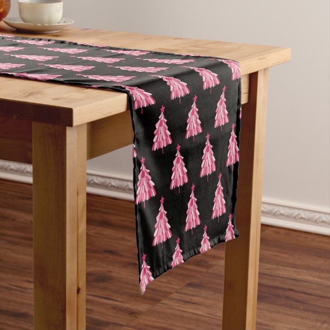 Christmas Holiday Pink Tree Short Table Runner (In Situ)