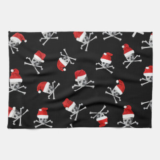 Christmas Holiday Pirate Skulls on Black Tea Towel