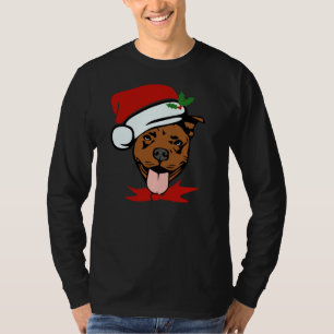 Christmas Holiday Pitbull Dog In Santa Hat With Re T-Shirt