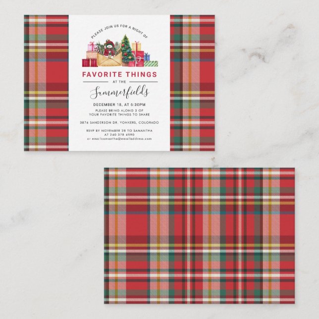 Christmas Holiday Plaid Rustic Favourite Things Card (Front/Back)