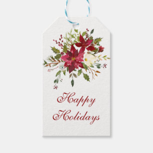 Christmas Holiday Poinsettia Flower Holly Berry Gift Tags