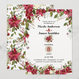Christmas Holiday Poinsettia Holly Berry Wedding Invitation