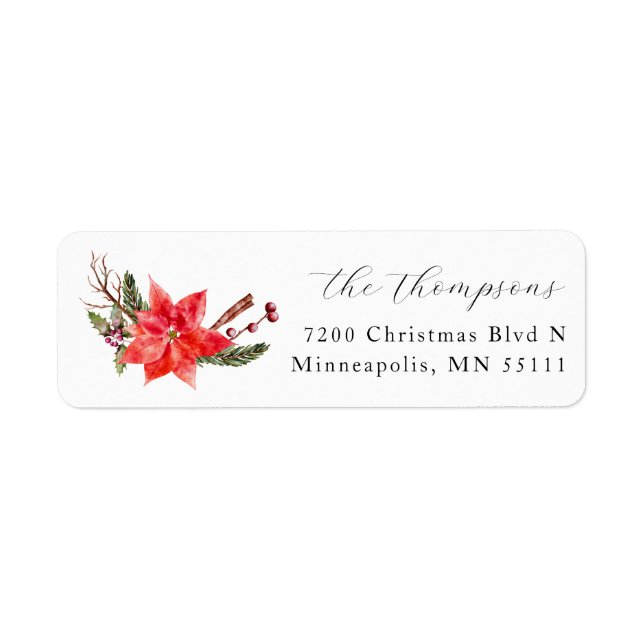 Christmas Holiday Poinsettia Return Address  Label (Front)