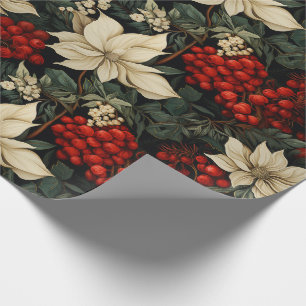 Christmas/Holiday Poinsettias Red Berries Greenery Wrapping Paper