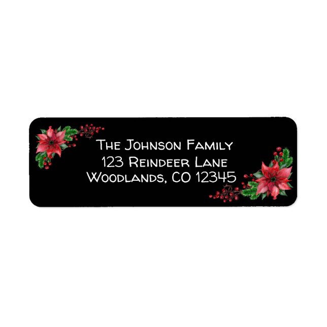 Christmas Holiday Poinsettias Return Address Label (Front)