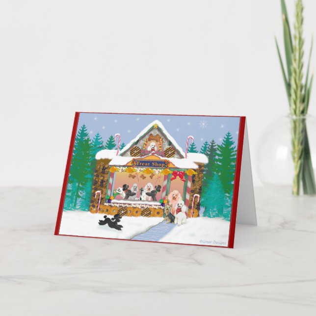 Christmas Holiday Poodle Gingerbread House Card (Front)
