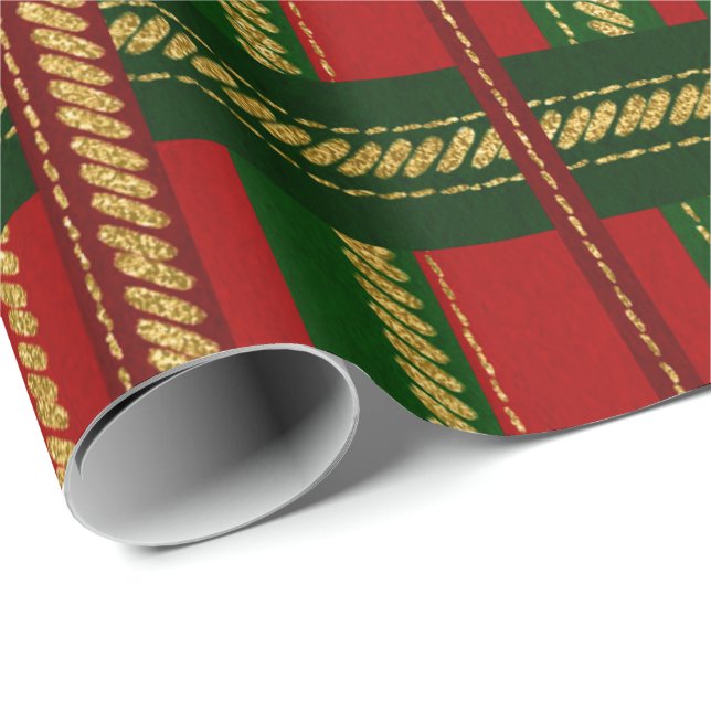 Christmas Holiday - Pretty Holiday Stitched Plaid Wrapping Paper (Roll Corner)