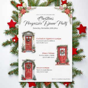 Christmas Holiday Progressive Dinner Red Doors Invitation