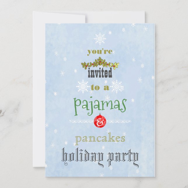 Christmas Holiday Pyjamas & Pancakes Family Party  Invitation (Front)