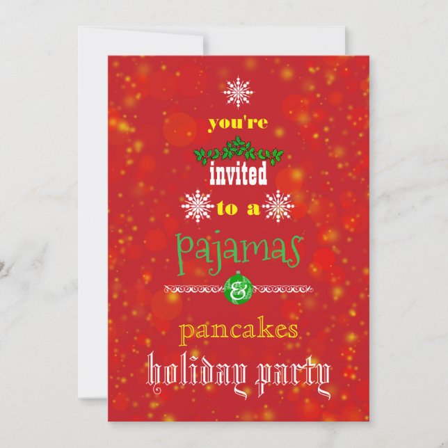 Christmas Holiday Pyjamas & Pancakes Family Party Invitation (Front)