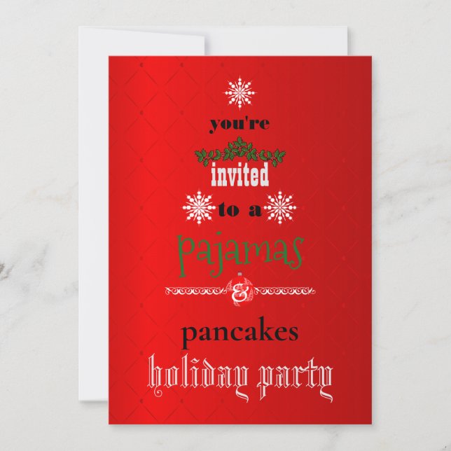Christmas Holiday Pyjamas & Pancakes Family Party  Invitation (Front)