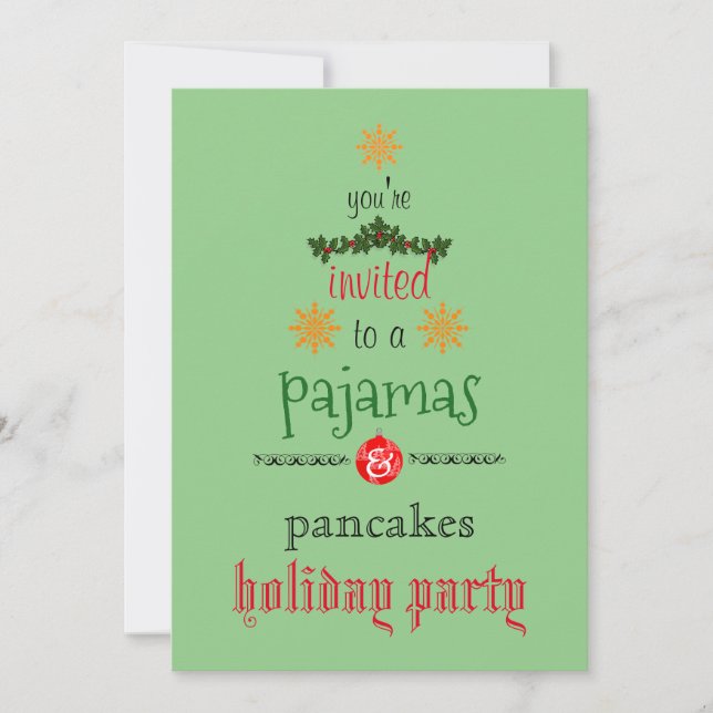 Christmas Holiday Pyjamas & Pancakes Family Party Invitation (Front)