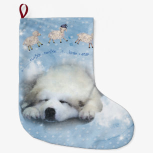 Christmas Holiday - Pyr Puppy Counting Sheep Large Christmas Stocking